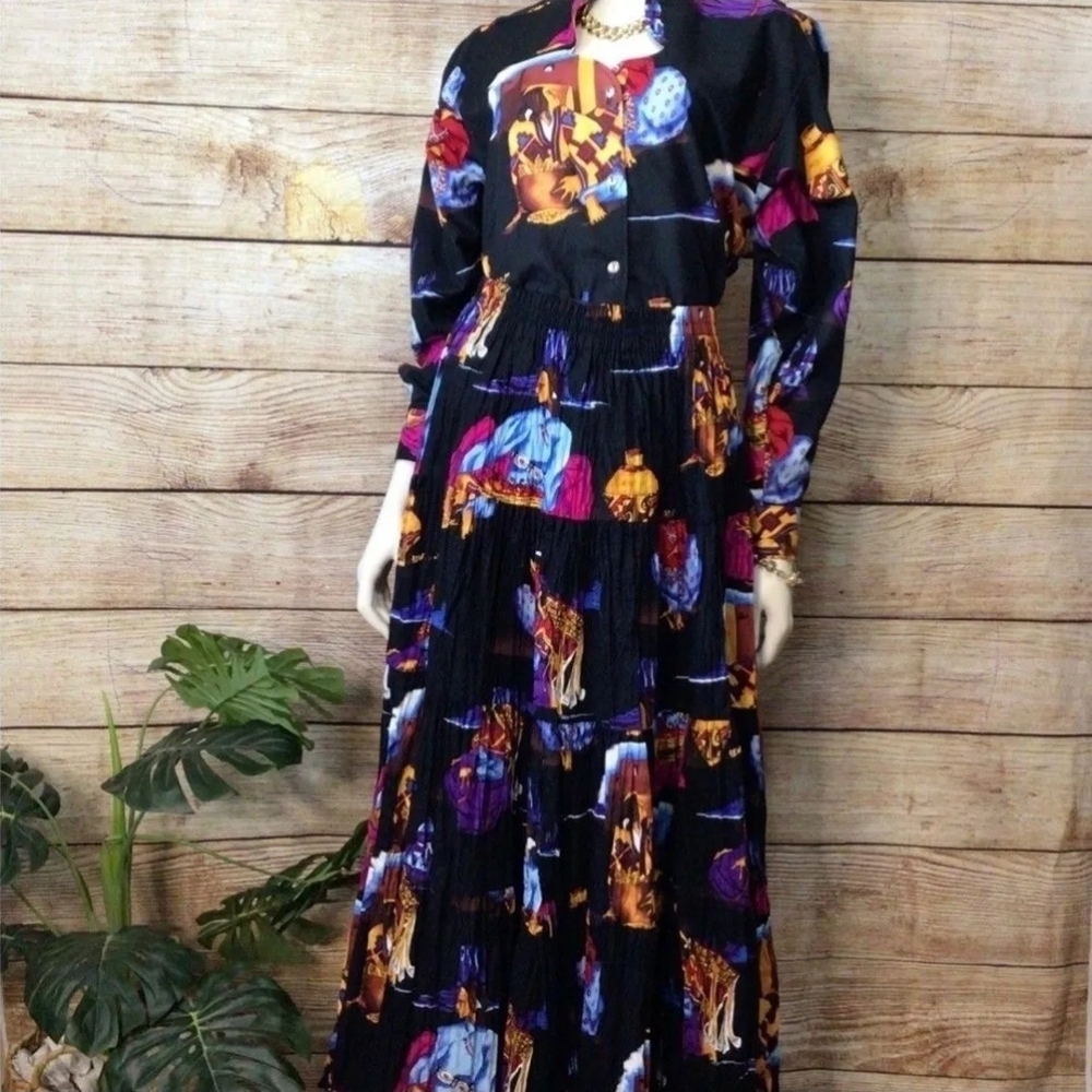 80's Longhorn Western maxi skirt set Colorful Maxi Skirt Set